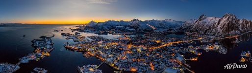 Svolvær at sunset. Panorama Svolvær at sunset. Panorama